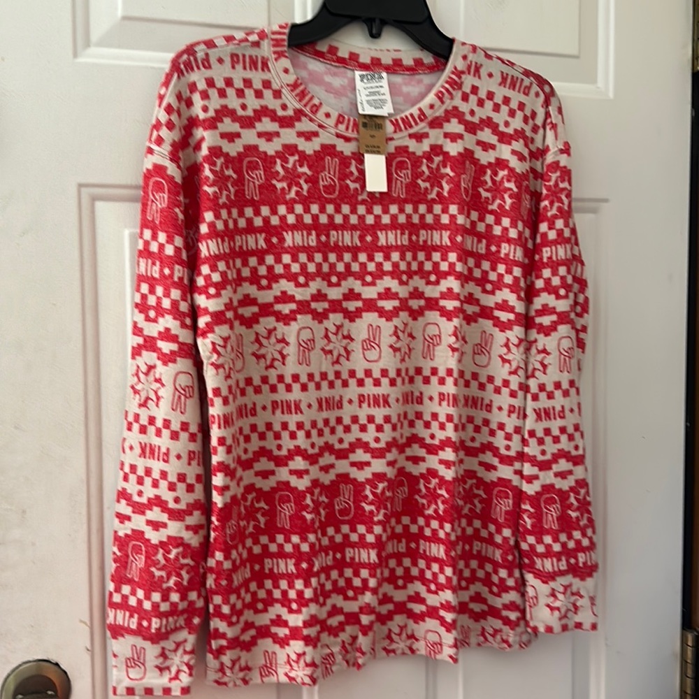 VICTORIA’S SECRET PINK COZY LONG-SLEEVE SLEEP SHIRT: FAIR ISLE: NWT: SIZE S